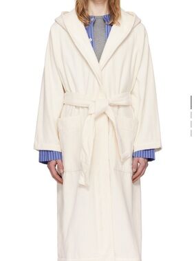 Cream Hooded Belted Robe Coat
